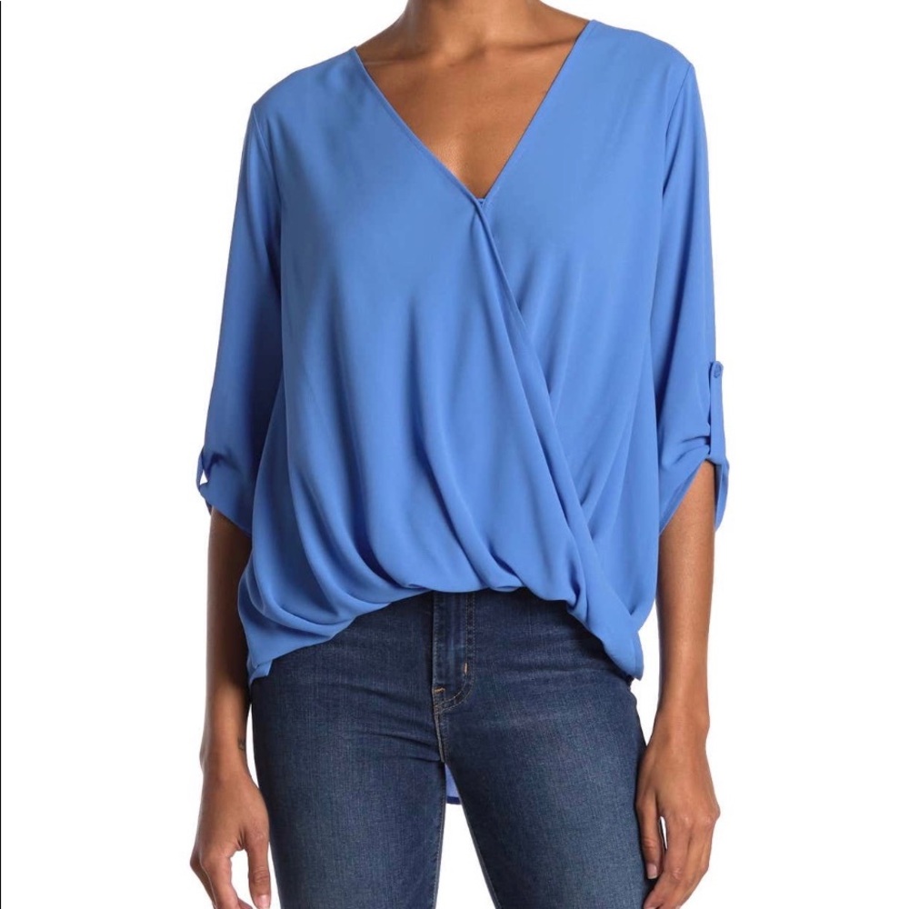 Surplice cross front high/low blouse NWT blue